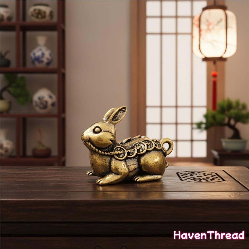 2pcs Vintage Chinese 5 Emperors Money Rabbit Ornaments, Yellow Brass Collectible Figurines - Unisex Fortune Fengshui Household Items Decor for Festive Home Use, Anniversary Gifting