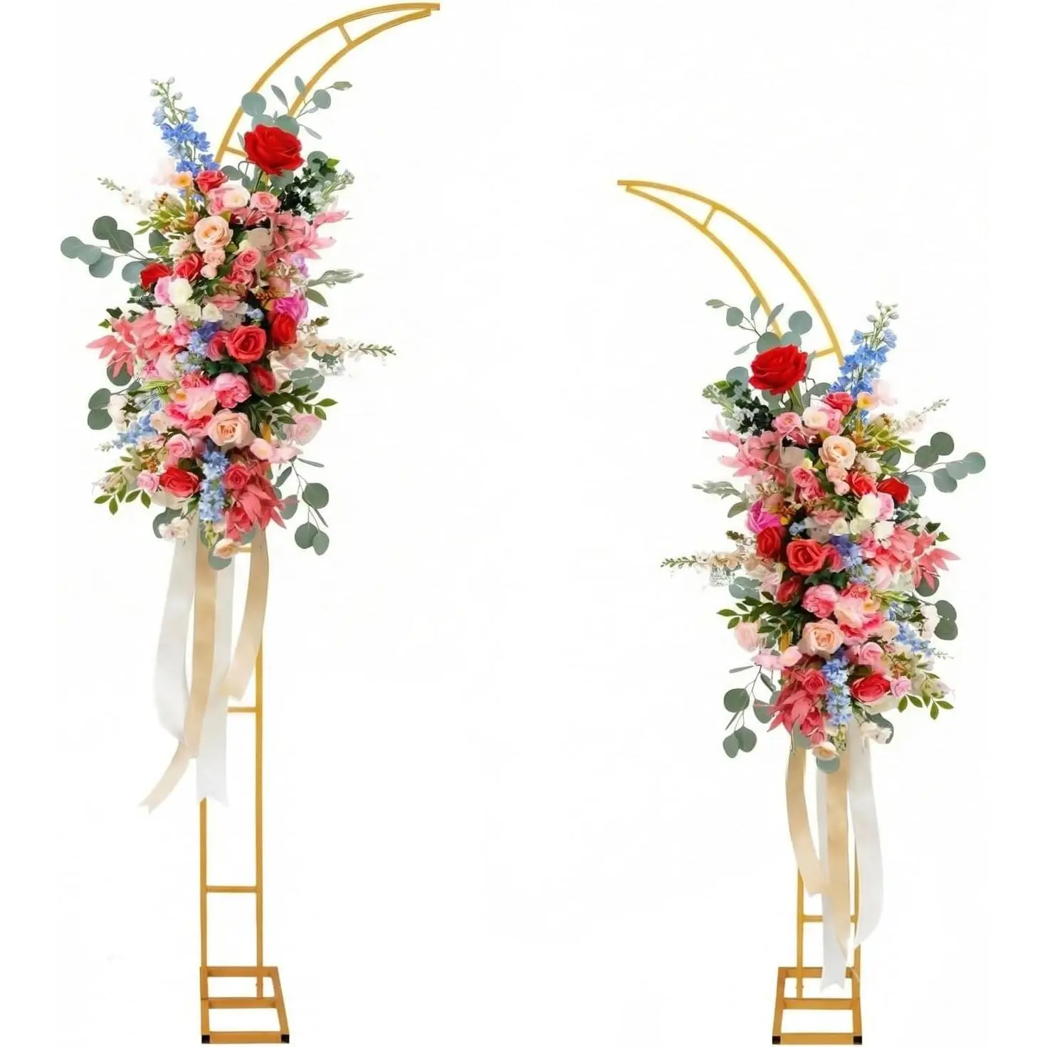 Gold Wedding Flower Arch Stand – 2-Pack Curved Half Arch Backdrop Frames (6.6 ft & 7.9 ft) for Ceremony, Proposal, Bridal Shower, Garden Party – Metal Event Frame for Floral & Balloon Decorations