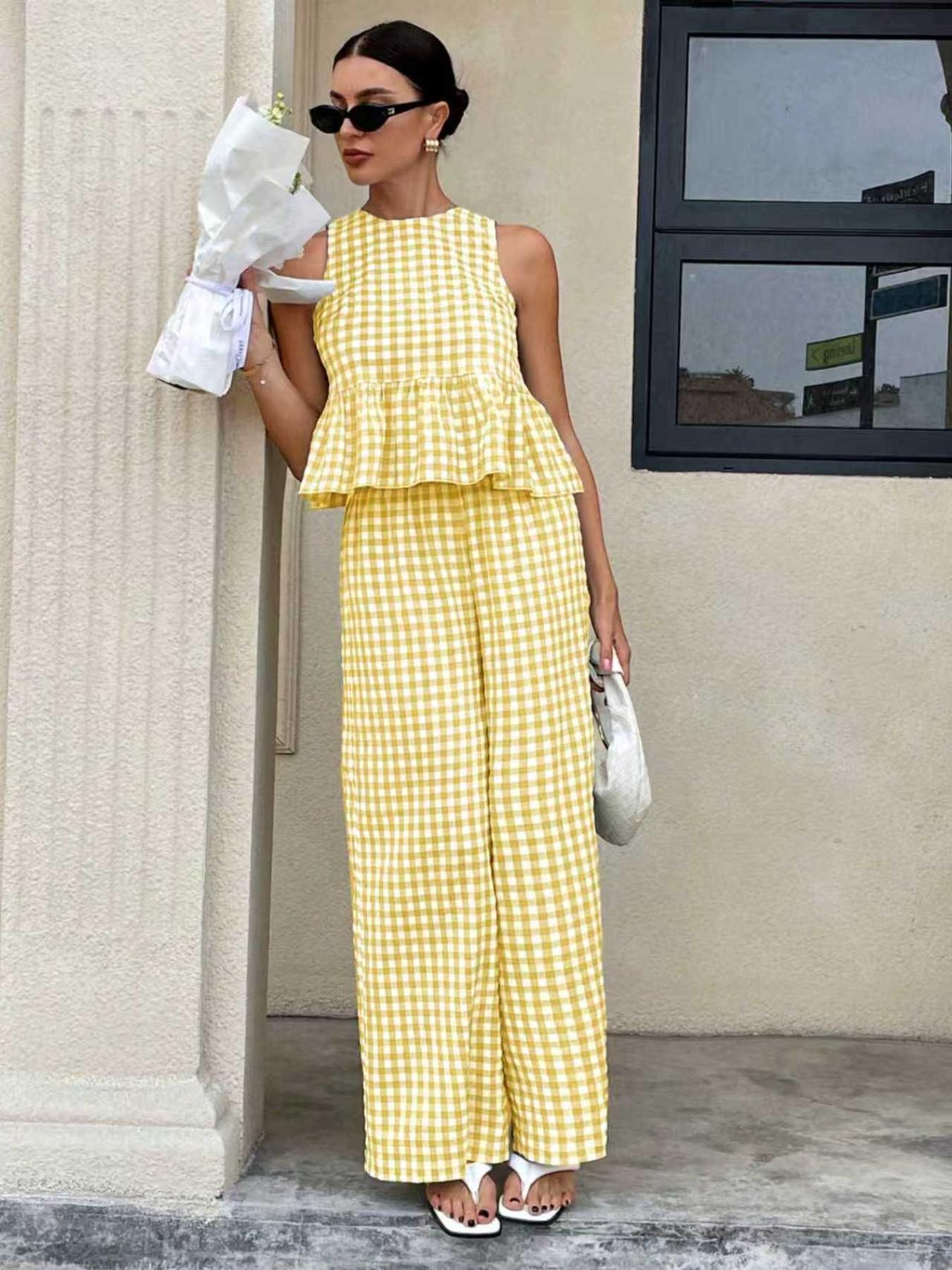 Women's Casual Sleeveless Top + Striped Pants Set, Sleeveless Matching Sets, Womenswear, Summer Wear, Perfect for Spring Festival/spring Break, Comfortable Daily Use Nk-0001-726