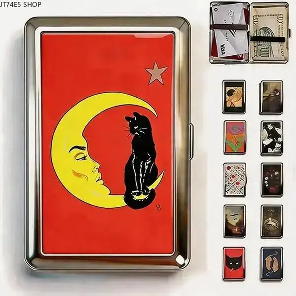 Vintage Retro Art Metal Tin Card Holder Wallet Stash Box - Mini Useful Gifts, Unisex Sports & Outdoor Dual-Use Organizer, Compact Casual Lightweight Men's Accessory, Secure Snap Closure, High-Aesthetic Card+Trinkets Storage