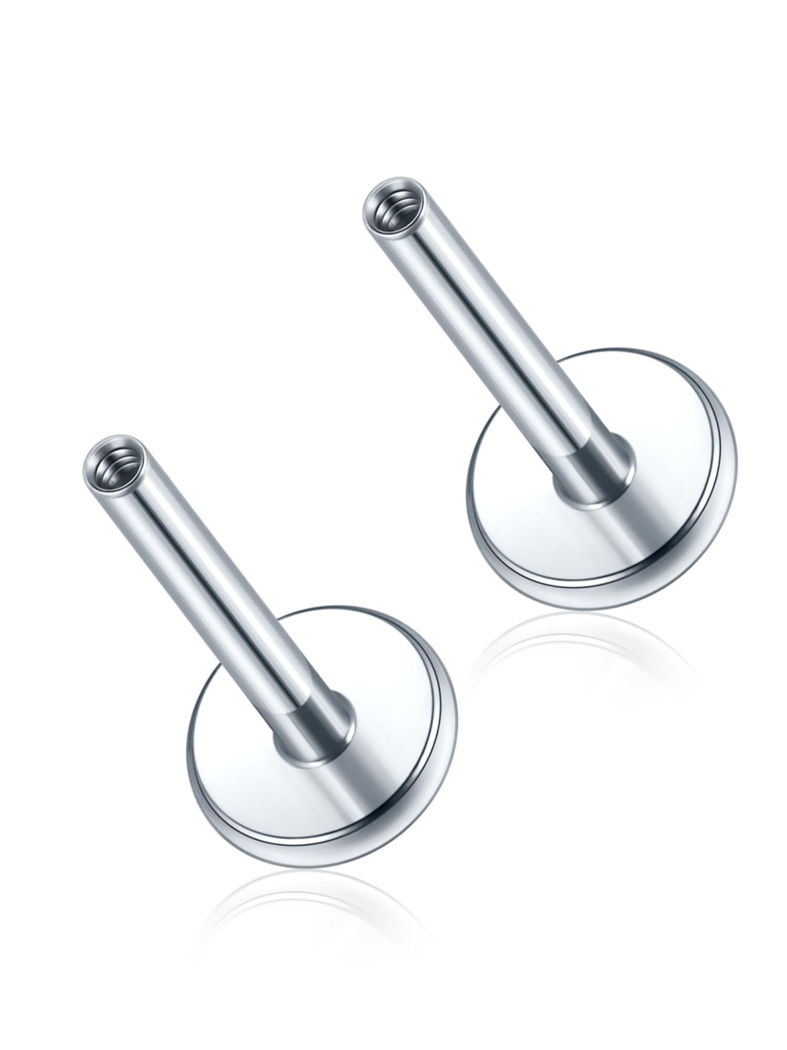 Titanium Threadless Internally Threaded Flat Back Stud Earrings 18G 16G Labret Post in 6mm 7mm 8mm 9mm 10mm for Cartilage Helix Conch Tragus Nose Lobe Medusa Piercing Jewelry