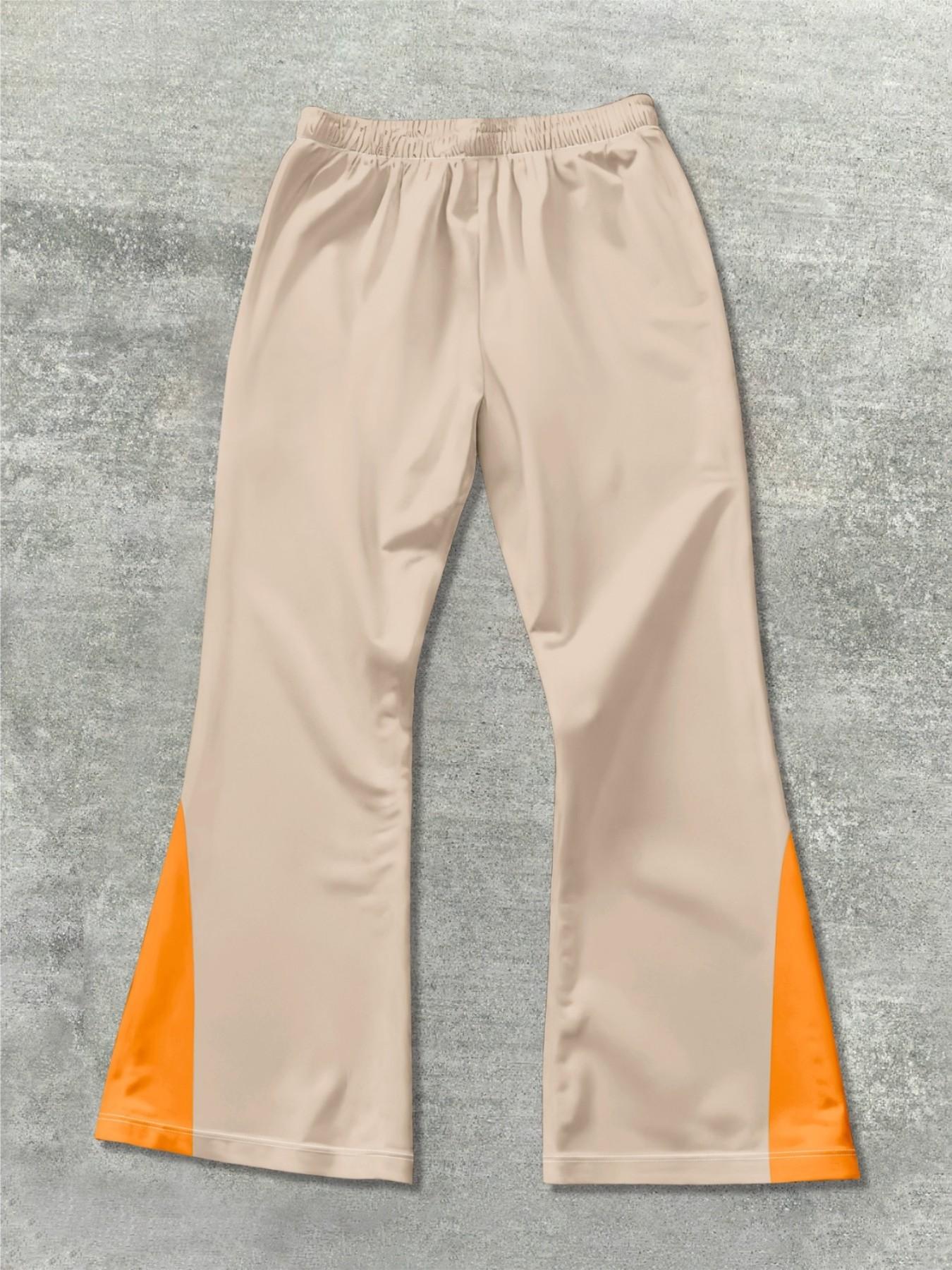 2026 Fall New American Street Cartoon Graffiti Print Flared Pants, Apricot Patchwork Wide Leg Sports Sweatpants, Casual Loose Fit Long Pants