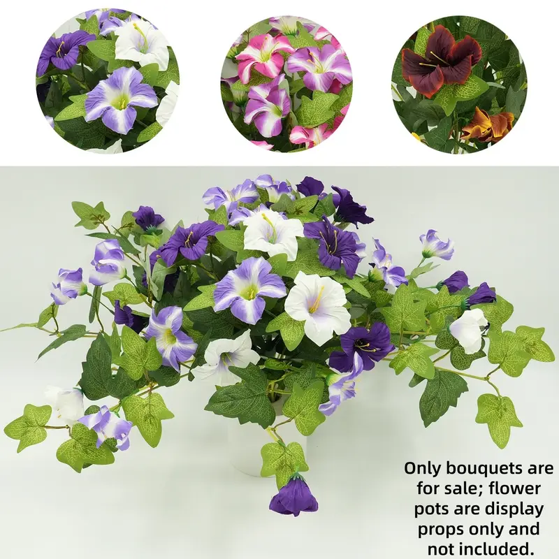 2pcs Decorative Artificial Fake Plastic Flowers Plants for Outdoor Decoration, Faux Petunias Silk Flower, UV Resistant No Fade Floral for Home Garden Balcony Yard Porch, Artificial Flowers for Outside