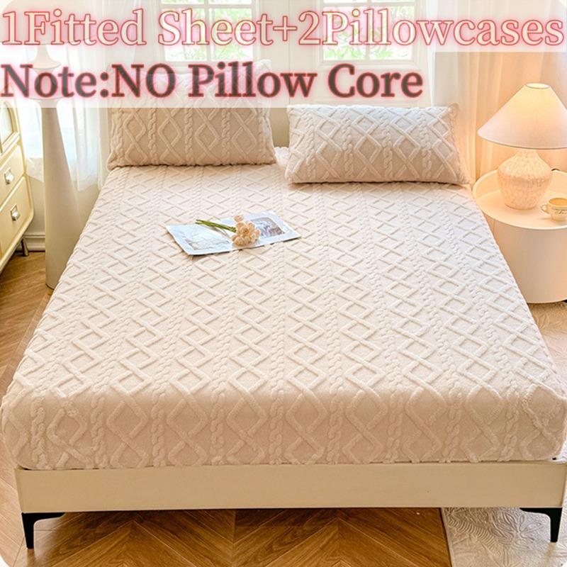 King Queen Size Diamond Pattern Bed Sheet Set, Soft Washable Fabric, Deep Pocket Design, Includes 1 Fitted Sheet and 2 Pillowcases #GLOBAL PICKS