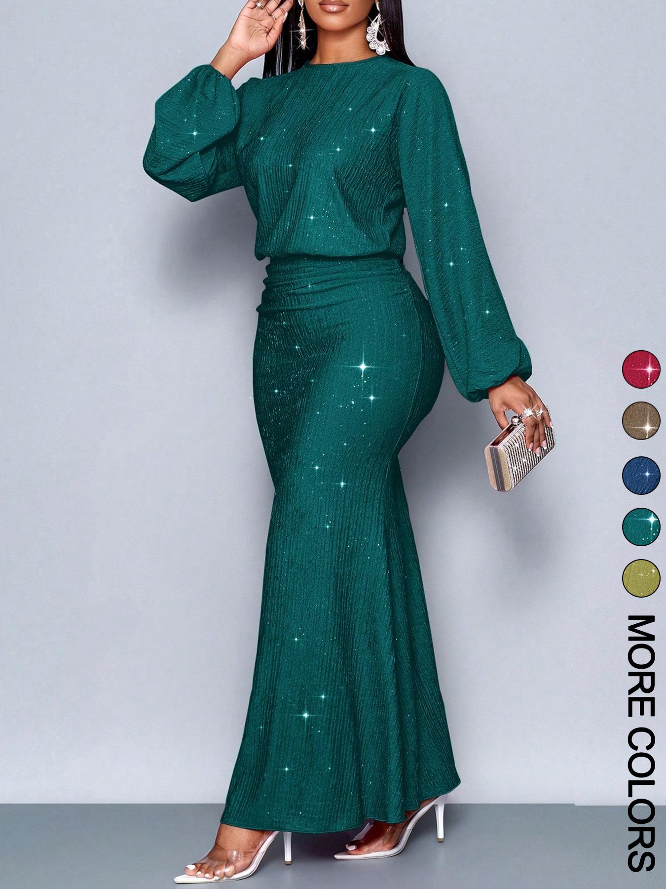 Women's Elegant Mermaid Hem Bodycon Dress, Long Sleeve for Christmas Party & Valentine's Day, Tight-Fitting Evening Gown, Formal Wear