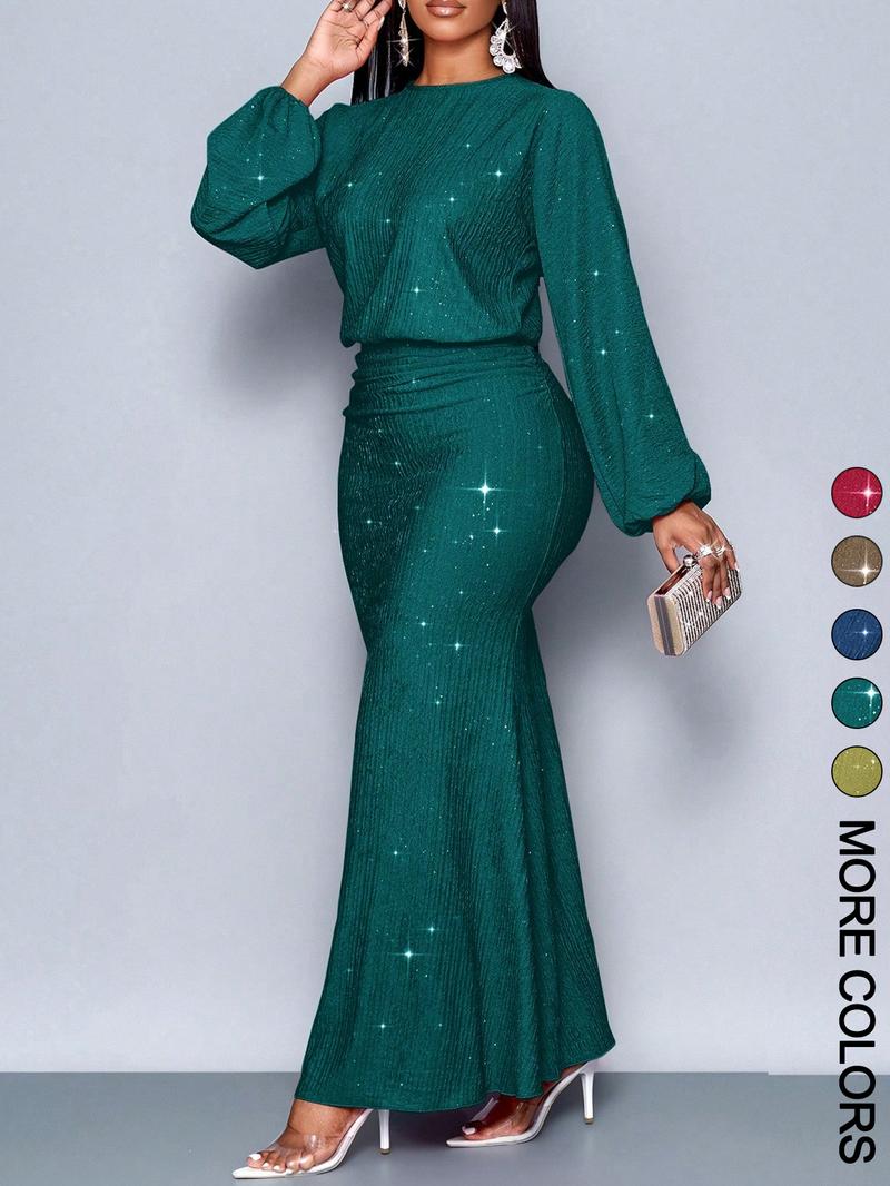 Women's Elegant Mermaid Hem Bodycon Dress, Long Sleeve for Christmas Party & Valentine's Day, Tight-Fitting Evening Gown