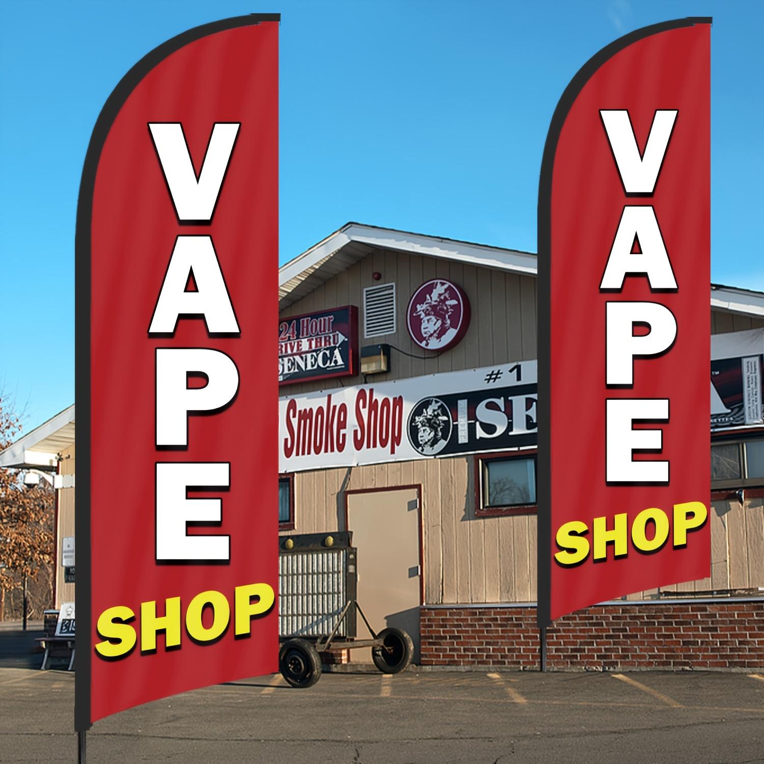 Vape Shop Flag, Beach Flag for Vape Shops, Polyester Advertising Flag, Includes Flag Pole and Ground Stake, Vape Banner Decoration