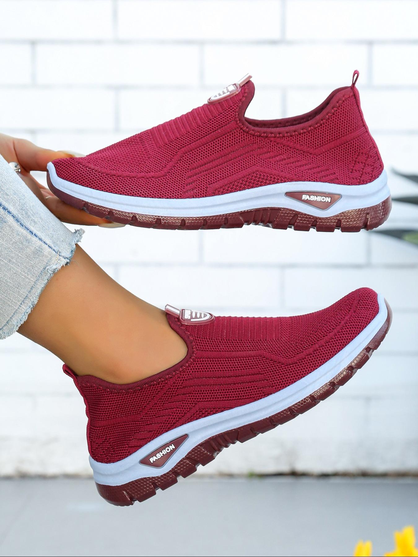 Women's Slip On Walking Shoes, Breathable Knit Mesh Casual Sneakers, Lightweight Comfortable Non Slip Athletic Shoes for Daily Commute, Outdoor Walking, Elderly & Mom Footwear