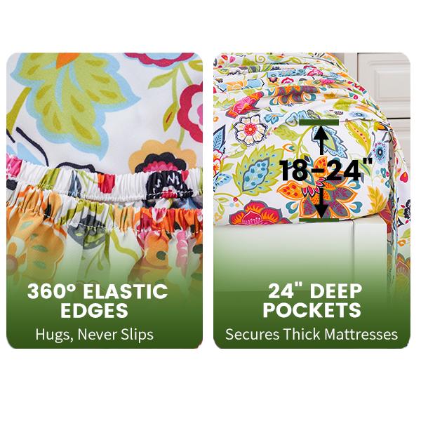 Bedlifes Bamboo Blend & Brushed Microfiber Cooling & Soft Floral Bed Sheet Set Soft 14-21"Extra Deep Pocket Bedlifes Bamboo Blend & Brushed Microfiber Cooling & Soft Floral Bed Sheet Set Soft 14-21"Extra Deep Pocket