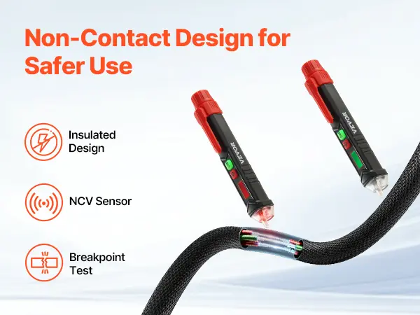 【toolupgrade】VEVOR Voltage Tester, Non-Contact Voltage Detector with Adjustable Sensitivity, Dual Range AC 12V-1000V/48V-1000V Live Null Wire Tester Pen with Visual and Audible Alarms, CAT III 1000V Rating