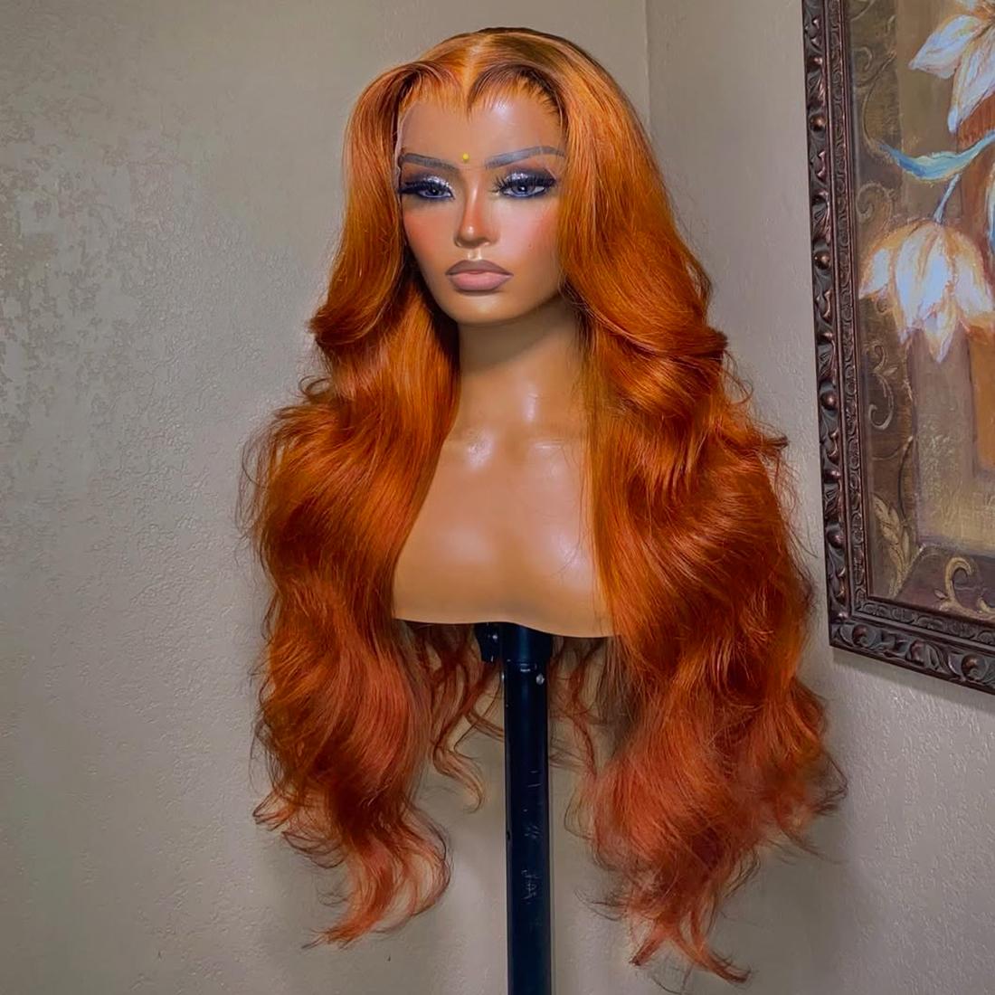 38 40 Inch Dark Ginger Orange 13X4 Transparent Lace Front Wig For Woman Ginger Brown Colored Body Wave Lace Frontal Wig Preplucked 180 Density Brazilian Remy Hair Wig SpringStatements