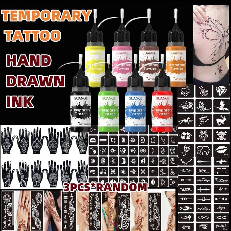 Haina Multi-Color Temporary Tattoo Kit Full-Coverage Washable Face Paint Makeup Cream with 8-Color Ink & 60+ Designs for Festivals Parties Events Cosmetic Cosmetic Water Soluble Body Paint Makeup Kit permanent tattoo marker