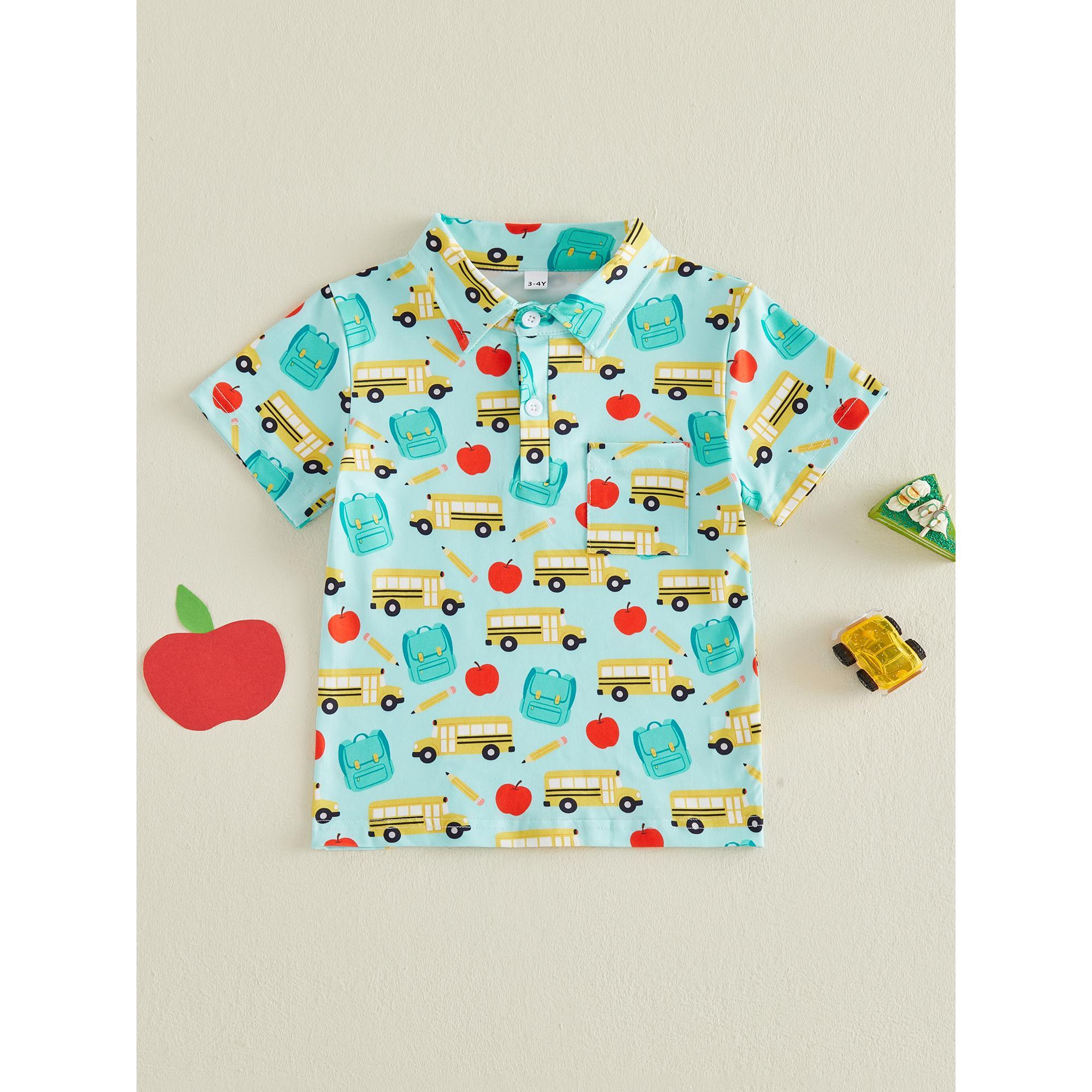 Toddler Baby Little Boys Back To School Shirts Pencil Short Sleeve Half Button-up Tops for Summer Spring 3-7 Years