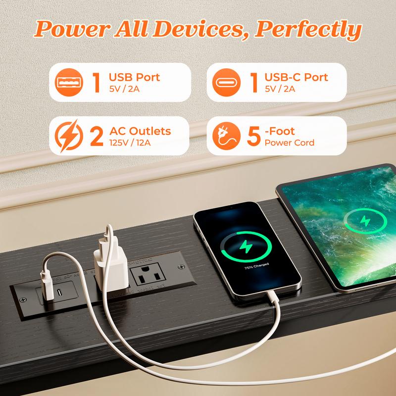 SUPERJARE 102 Inch Sofa Table with 2 Power Outlets and USB-C Ports, 5.9 Inch Narrow Console Table with Storage, Extra-Long, for Couch，Behind Sofa or Bed