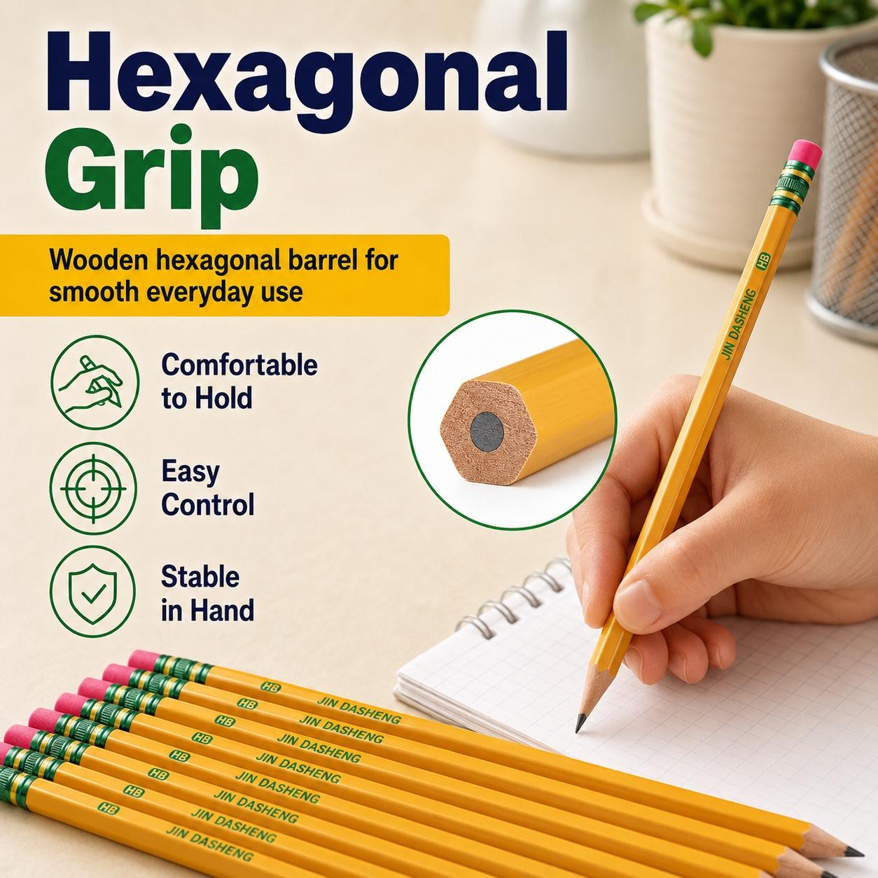 12/24PCS Pre-Sharpened HB Pencils Set, Yellow Hexagonal Wooden Writing Pencils with End Eraser, Smooth Graphite Lead, Easy Sharpening and Comfortable Grip for Students, School Supplies, Drawing, Sketching, Notes, Exams and Office Use