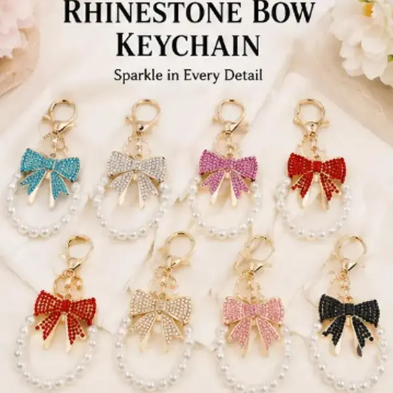 Luxury Rhinestone Bow-Knot Key Charm, Sturdy Alloy Metal Snap Ring, Women’s Fashion Bag Decoration & Car Keychain, Ideal Birthday Holiday Gift for Young Girls