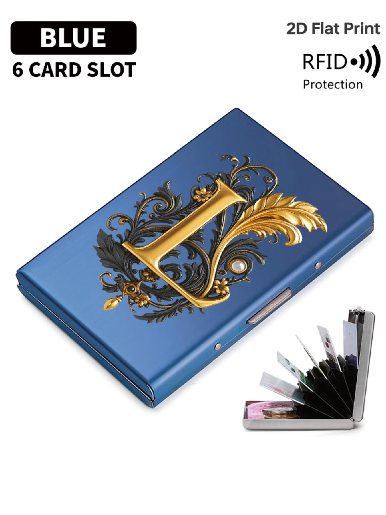 Luxury Gold Baroque Letter L Print Rfid Metal Card Holder, Card Slot, Multi-Layer Stainless Steel, Ultra-Thin Magnetic Closure, Perfect Gift
