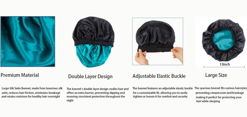 TwiceBeauty Silk Bonnet for Sleeping Double Layer Satin Bonnet Adjustable Bonnets for Black Women Sleep Cap Reversible Hair Bonnet for Curly Hair Haircare Teal