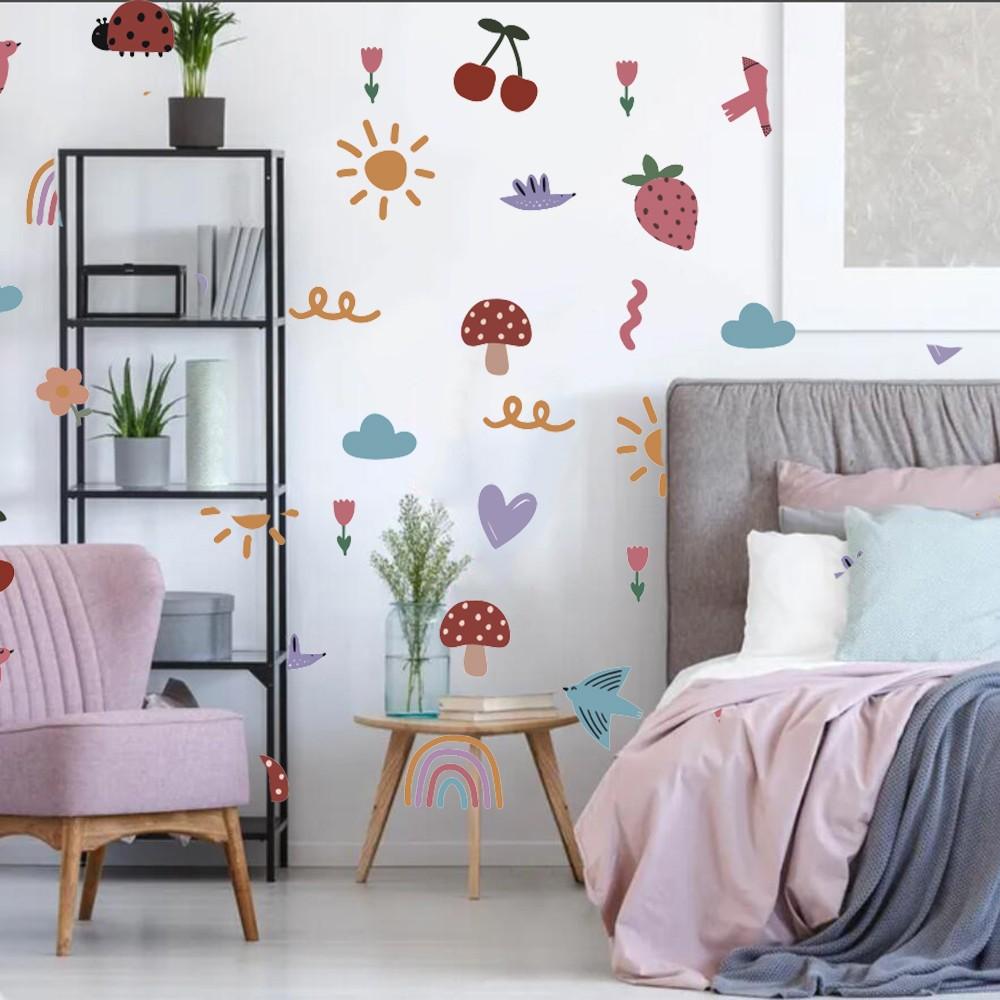 Big Doodle Pop Colorful Wall Stickers Decals Playroom Bedroom Fabric Drawings Wall Decor Home Decor
