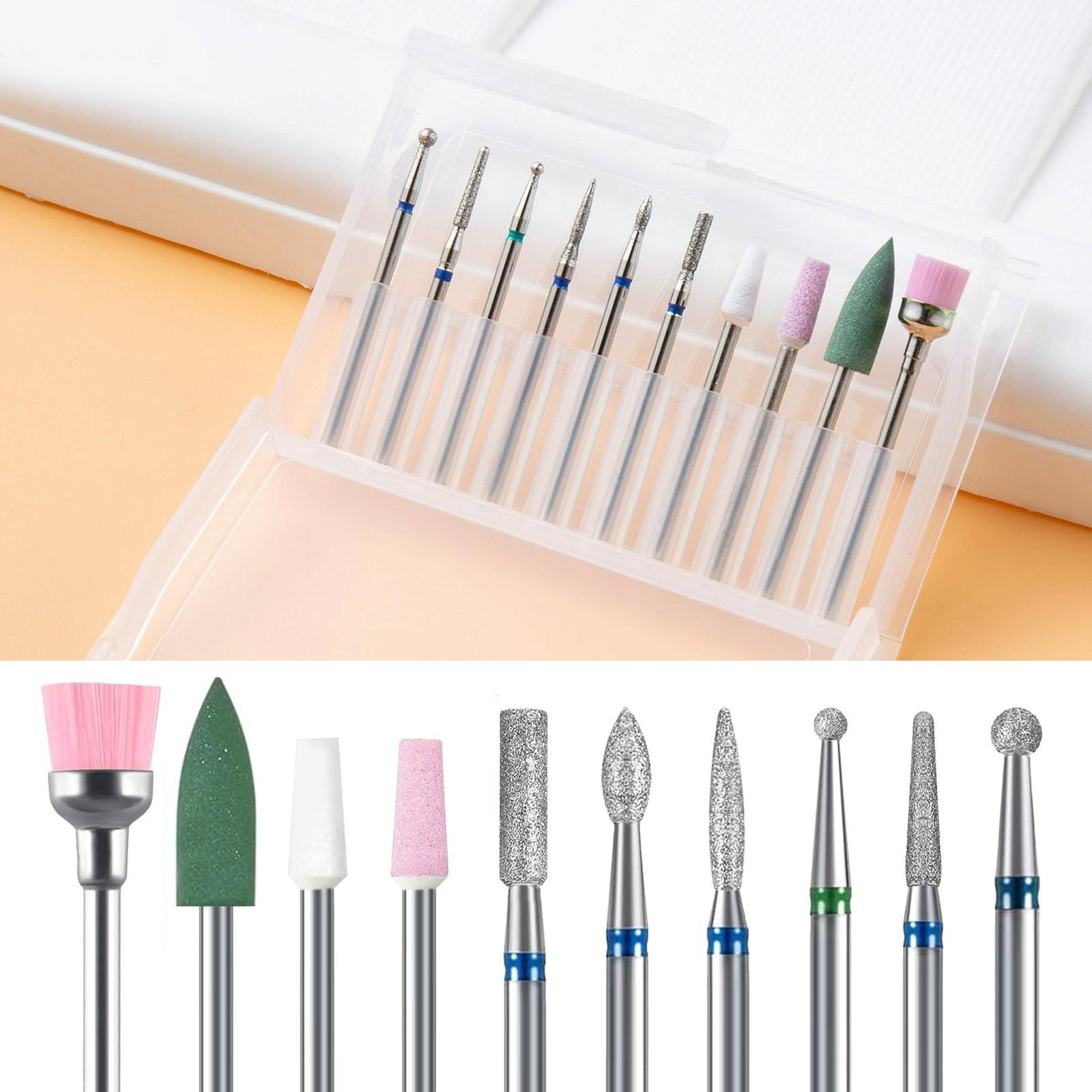 10pcs Tungsten Carbide Nail Drill Bits Set, Professional Nail File Bits for Nail Drill Machine, Cuticle Remover & Nail Polishing Tool