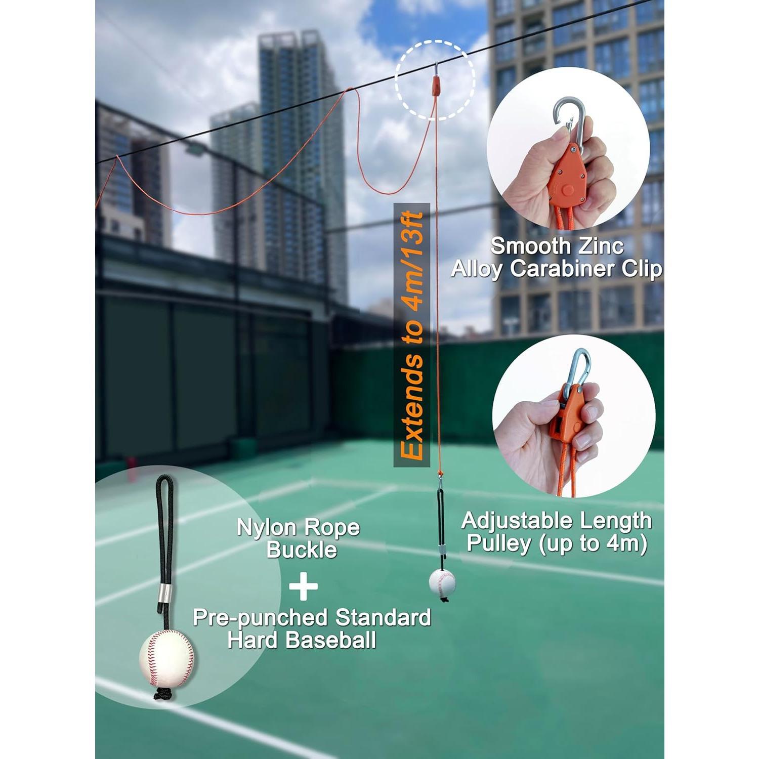 Swing Trainer with Pulley-Height Adjustable with 13ft Rope Practice Aid,Improve Batting & Develop  Memory| Tools for Tennisball,Pickleball,Baseball&Softball,Indoor/Outdoor Use