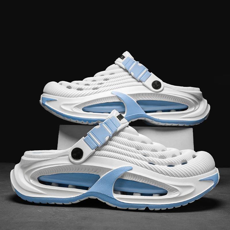 Men's Mecha-Style Thick-Soled Two-Way Clogs, Adjustable Breathable Non-Slip Closed-Toe Slides, Sporty Breathable Clogs, Summer Soft-Soled Beach Shoes, Thick Bottom Slippers for Indoor & Outdoor Wear
