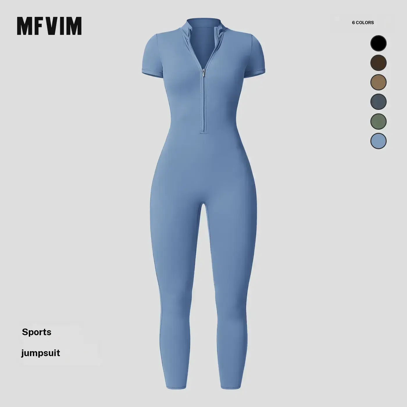 MFVIM Female Short-Sleeve Zip-Up Stand Collar Yoga Jumpsuit - High-Elastic Quick-Dry Slim-Fit Waist-Controlled Athletic Skinny Sportswear Jumpsuit with Yoga-Ready Stretch, Short-Sleeve Ease, Summer Travel Essential