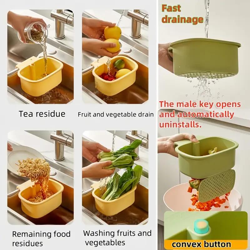 Automatic Kitchen Sink Strainer Basket, Fine Mesh Strainer, Push-Button Drain Filter for Kitchen & Bathroom Sinks, Food Waste Disposal with Removable Bottom