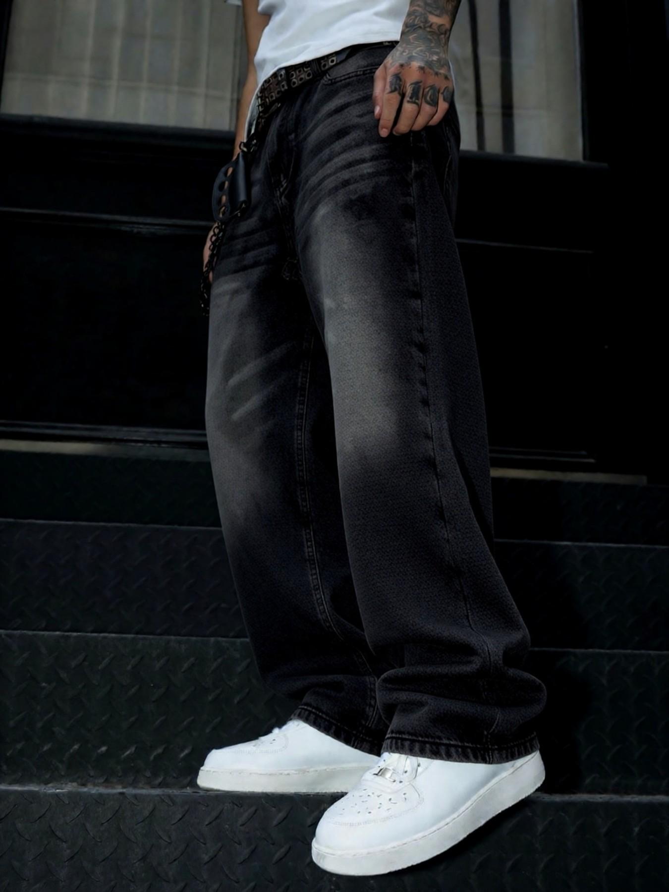 Men's Washed Loose Straight Leg Denim Jeans, Y2K Casual Streetwear, All Seasons, Moderate Fit, Perfect Gift for Husband or Boyfriend