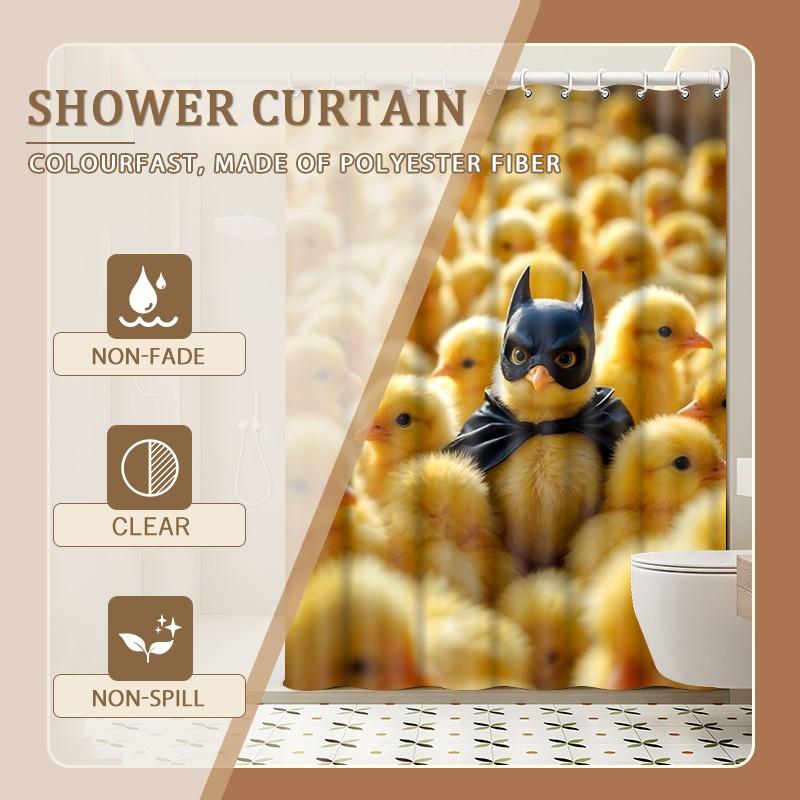 1pc Funny Cartoon Chicken Batman Printed Shower Curtains with Plastic Hooks Shower Curtain for Bathtub Bathroom, Suitable for Home and Hotel Machine Washable Bathroom Decor as Best Gifts for Birthday and Christmas