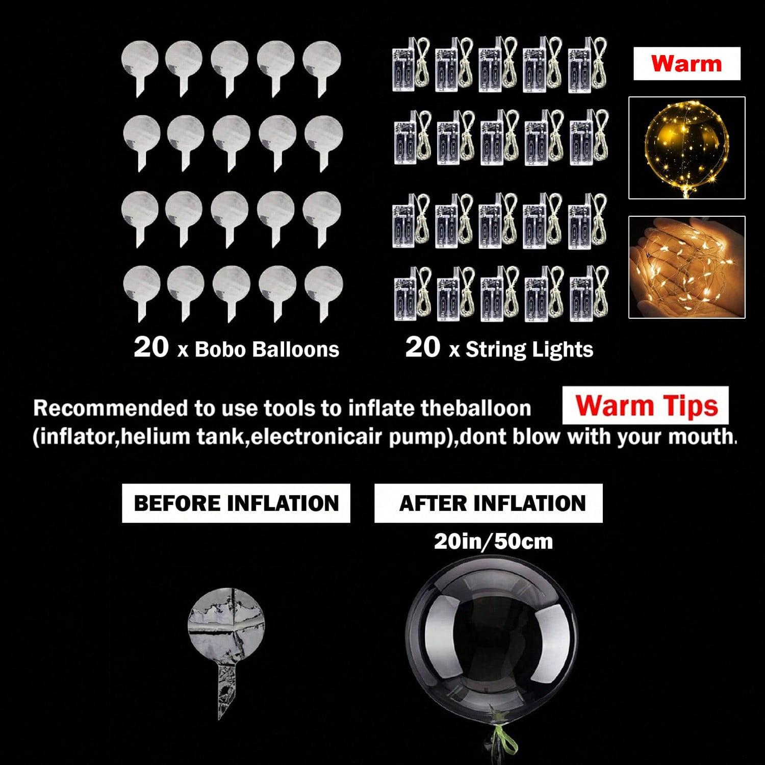 10/20 PCS 20 Inch Clear Bobo Balloons with Warm LED String Lights, Transparent Helium Bubble Balloons for Valentine's Day, Halloween, Christmas, Weddings and Birthday Party Decorations