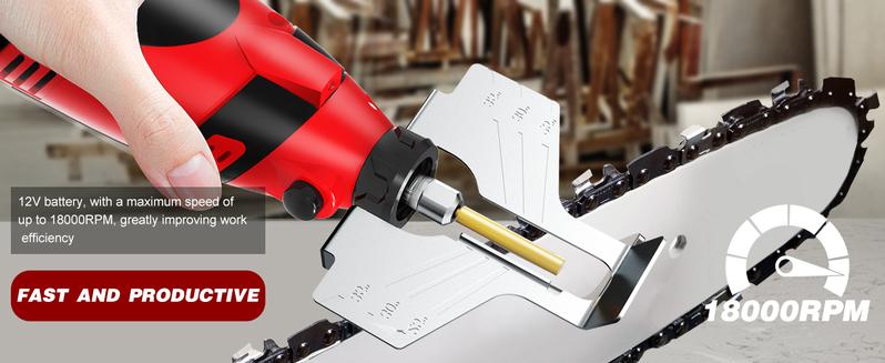 OUBA Cordless Chainsaw Sharpener with 12v Battery, Comes with Electric Chainsaw Sharpener Tool with 54 PCS Sharpener Accessories, Chainsaw Chain Sharpener Kit with Titanium Plated Diamond Bits