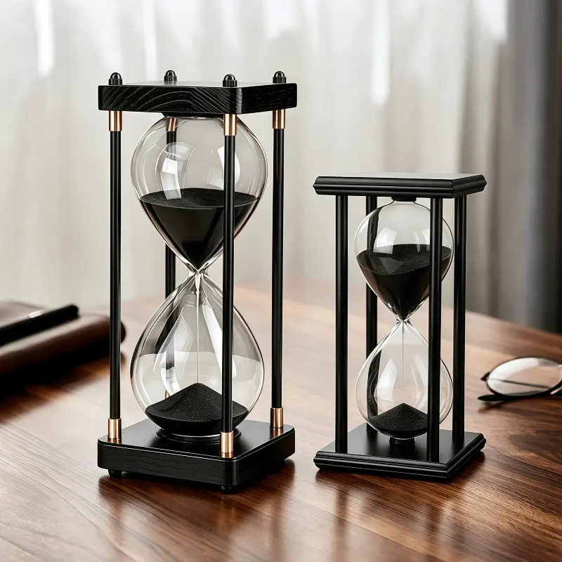 PABHAN 2 vintage 60 minute hourglass timers, Stand clock decor, Wooden Stand Kitchen timers - for studying and cooking - Home decor, Office decor, Bedroom decor - Best birthday/Valentine's Day/Christmas/Thanksgiving gifts