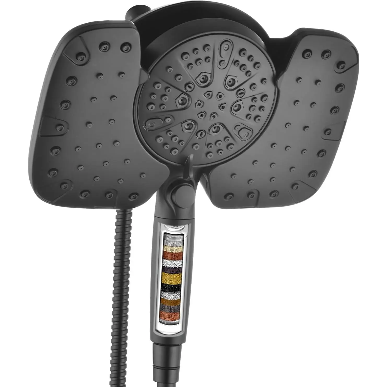 Rain Shower Head with Filtered Handheld Spray Combo Black 2.5 GPM 10” Rainfall Showerhead with 9-Spray Detachable Handheld, High Pressure, ON/OFF Switch, 15-Stage Filter, Jet for Cleaning