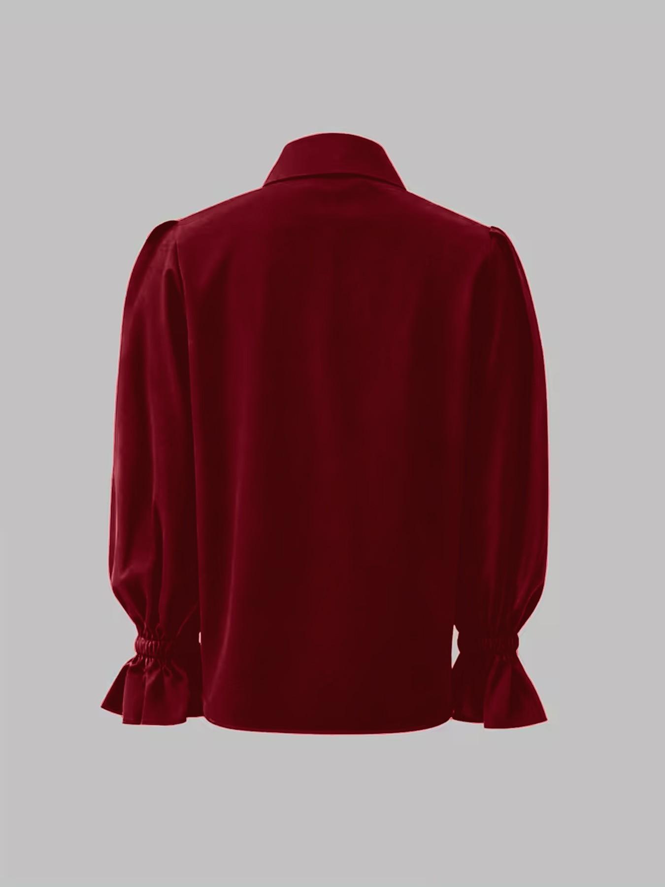 Women's Solid Color Fashion Flared Bell Sleeve Long Sleeve Button Shirt, Stylish Casual Blouse for Daily Wear, Ladies' Clothing