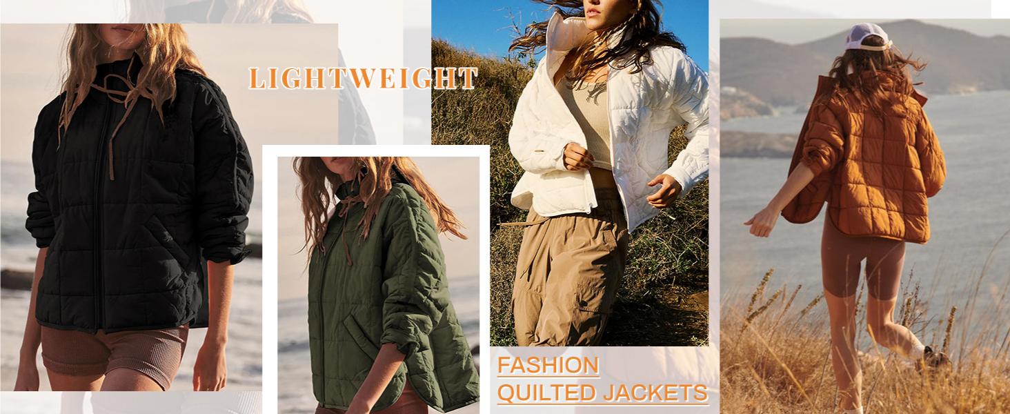 Molitree Women's Oversized Splice Quilted Lightweight Puffer Jacket Casual Padded Coat