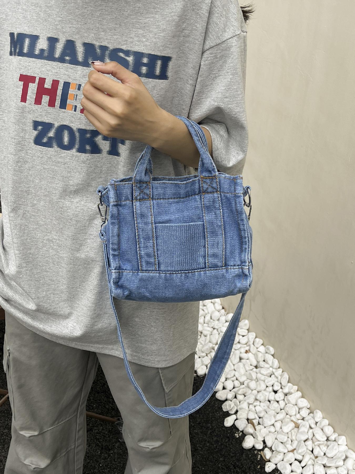 Women's lightweight vintage denim mini handbag, detachable and adjustable wide shoulder strap, small handheld denim wallet, casual daily crossbody bag suitable for daily commuting to work