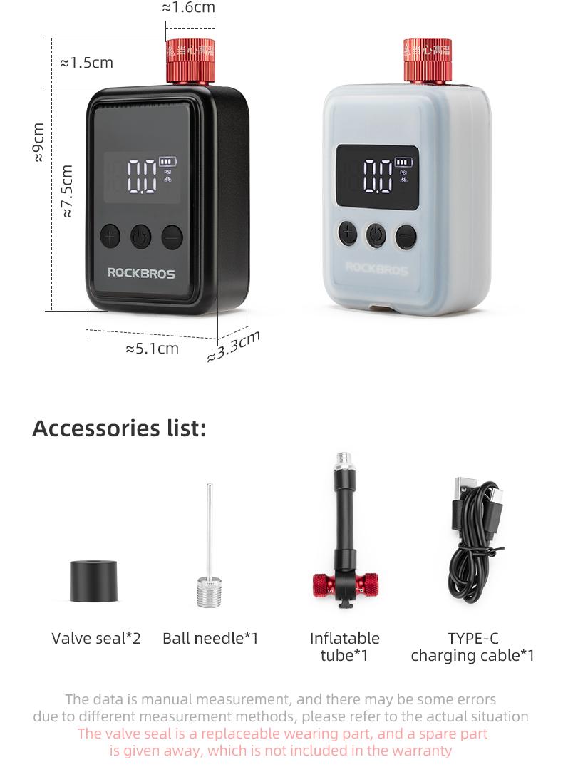 ROCKBROS Mini Bike Pump Portable Bike Tire Pump 150PSI Auto Shut-Off Air Pump with Presta and Schrader Valves Smart Air Inflator Mini Air Compressor for Bicycle and Balls