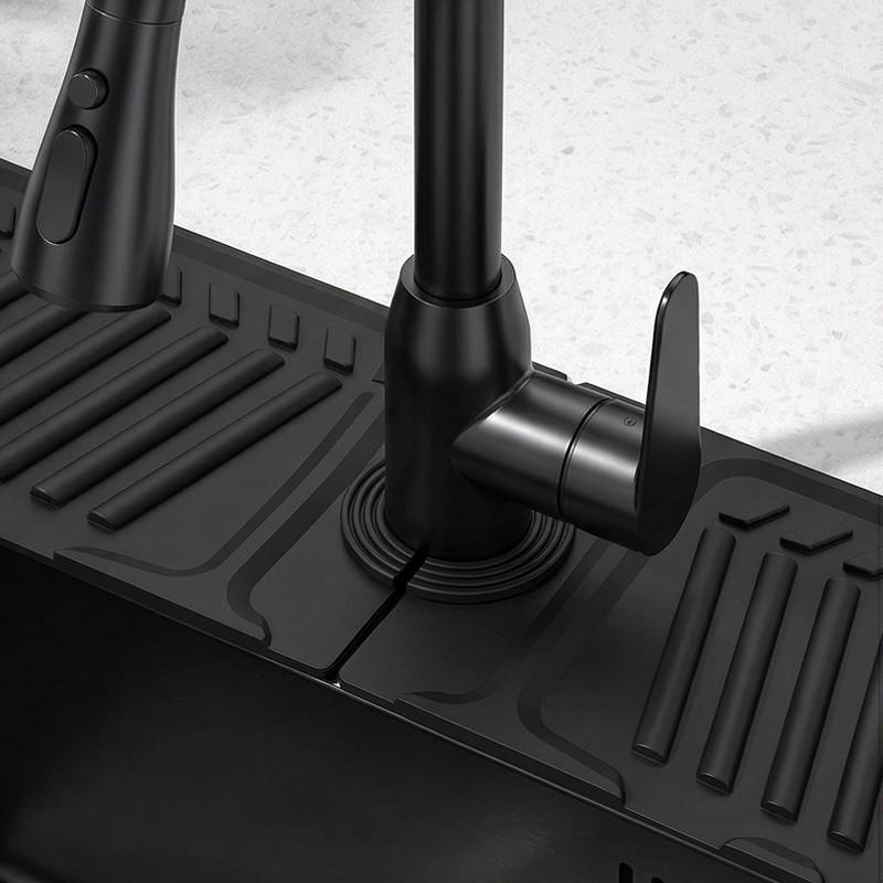 1pc Silicone Sink Faucet Splash Guard with Sloped Drainage, High Backing Water Catcher Mat, Non-Slip Sink Organizer Tray for Soap & Sponge, Waterproof Countertop Protector for Kitchen & Bathroom