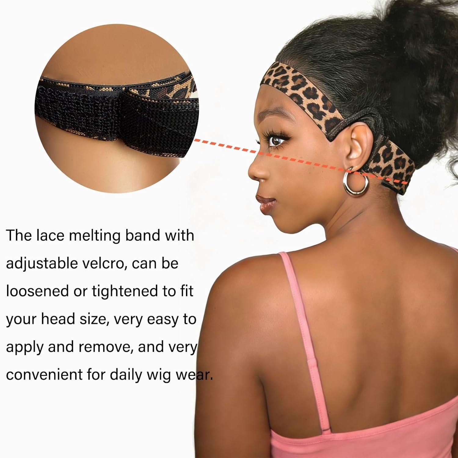 Leopard Print Dual-Sided C-Shaped Ear Cut Wig Melting Band, Adjustable Size Hairband for Lace Front Melting, Edge Laying
