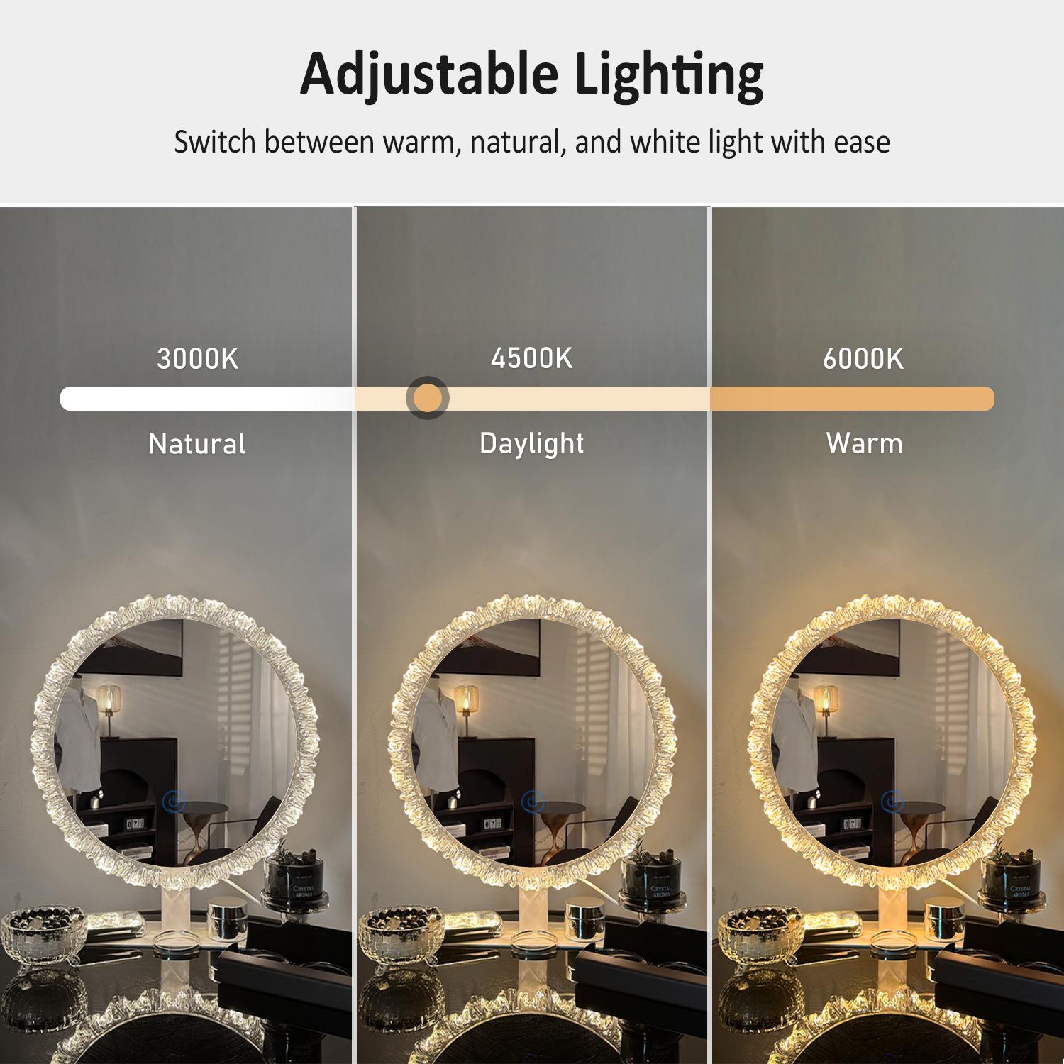 GLITGATE Iceberg 16 IN Lighted Vanity Mirror, Round Makeup Mirror With Touch Screen Control, LED Desktop Makeup Mirror, Circle Bathroom Mirrors For Over Sink,  Adjustable Brightness, 3 CCT, HD Mirror, Round Mirrors For Decor, Bedroom