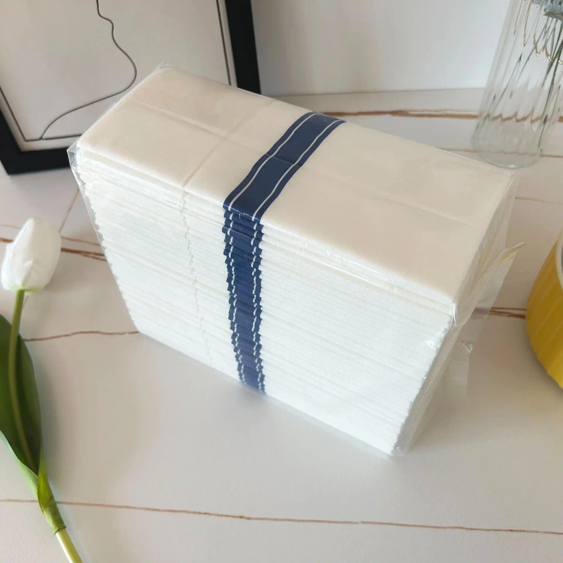 50PCS Gold Line Linen Feel Napkins with Built-in Flatware Pocket, Disposable Guest Pre-folded Paper Towels For Wedding Party