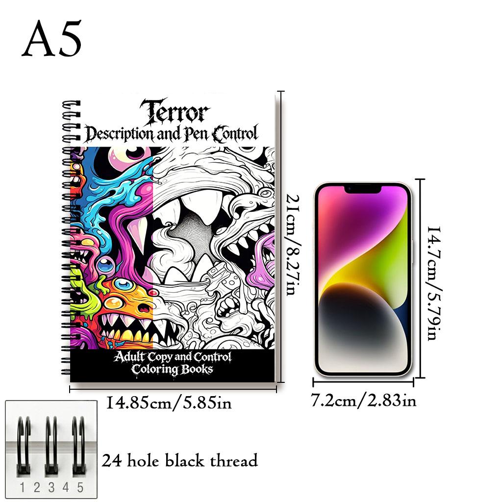 Horror Tracing and Pencil Control Adult Coloring Book A5 Size 30 Pages Spiral Bound Thick Paper Single Sided Relaxation Peaceful Soul Healing Home Decor Self Care Activity Book Birthday Gift Party Favor Horror Present