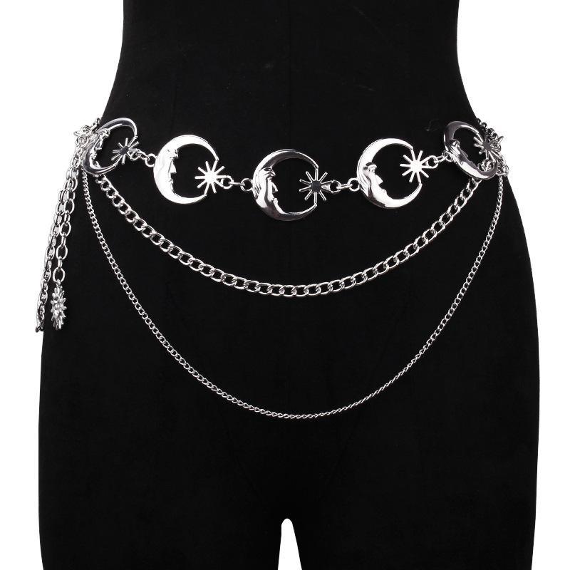 Chunky Multilayer Punk Gothic Moon Sun Waist Chain Metal Waist Belts for Women Dress Jewelry Body Chain Jewelry Цепочка На Талию