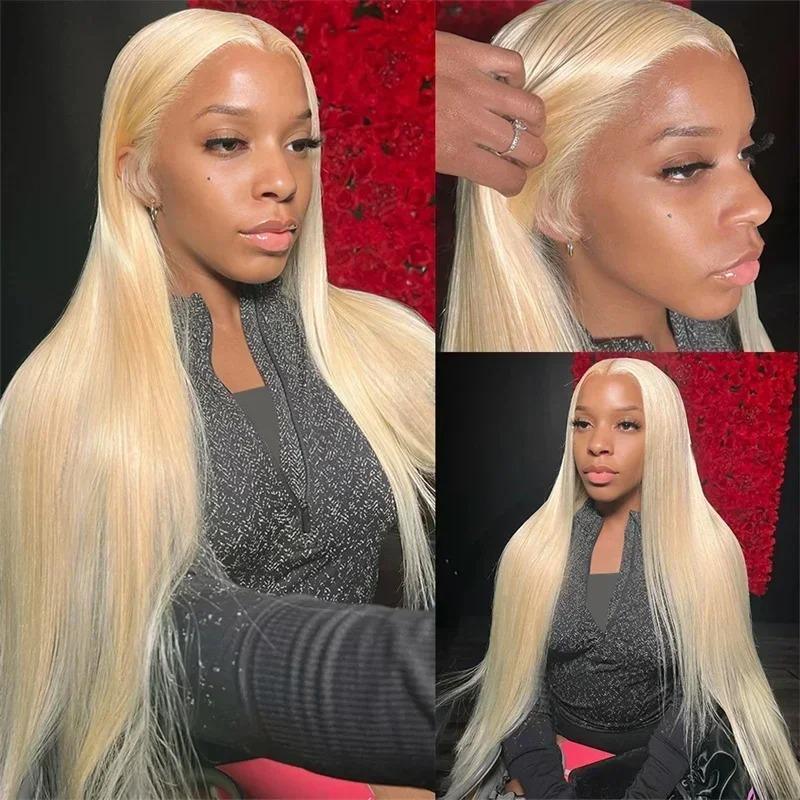 34 Inch #613 Lace Front Wig Human Hair Blonde Straight 13X4 HD Transparent Lace Front Wigs Blended Hair 200% Density Blonde Glueless Wigs #613 HD Straight Lace Frontal Wig Pre Plucked with Baby Hair