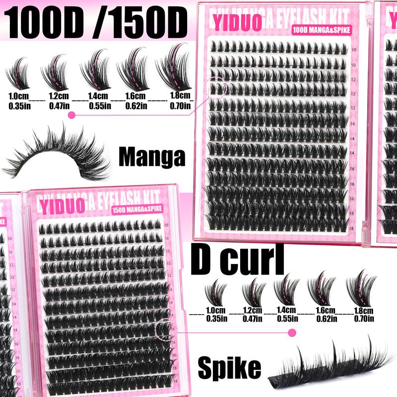 1488pcs Lash Cluster Kit, Home DIY Makeup Eyelash Extensions Set with 10 Styles (50D/60D/80D/100D/Bottom/Spike/Manga/Volume 5–20mm), D-Curl Cluster Eyelash Extension Kit, Diy Eyelashes Kit with Lash Bond & Seal, Remover, Tweezers & Brush
