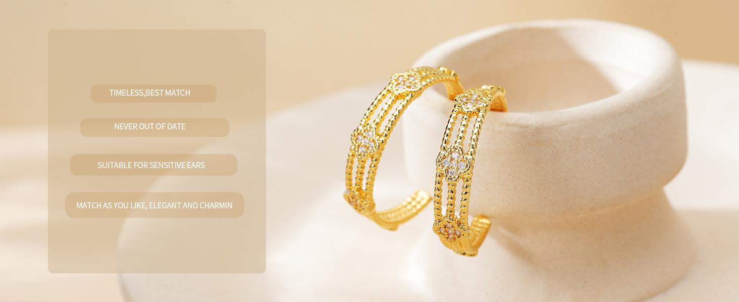 925 Sterling Silver Post Chunky Gold Hoops, CZ Gold Plated Hypoallergenic Stud Earrings for Women Trendy