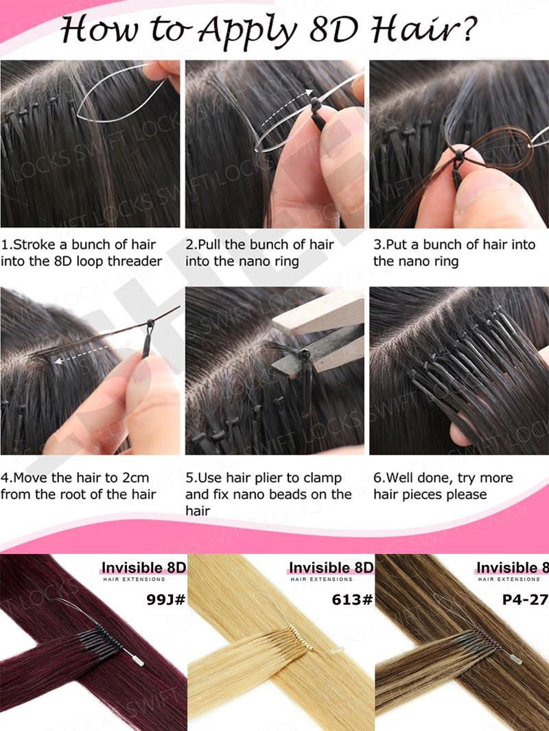 50pcs Invisible Nano Rings Microlinks Hair Extensions, 100% Human Hair Loop Clips, 12-20 Inches, No Trace, Natural Look, Easy to Use