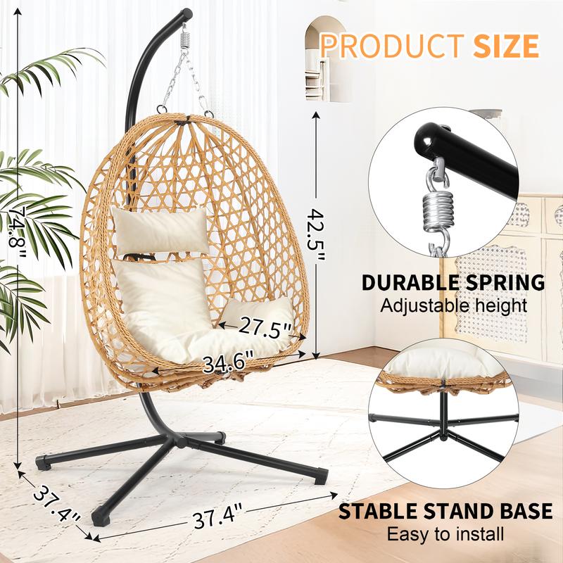 [dealsforyoudays] Single Patio Swing Egg Chair with Cushion, Indoor Outdoor Wicker Swing Chair, Patio Balcony Lounge Chair with Stand, Comfortable Hammock Chair for Garden  capable of supporting 358LB-Christmas Gifts.
