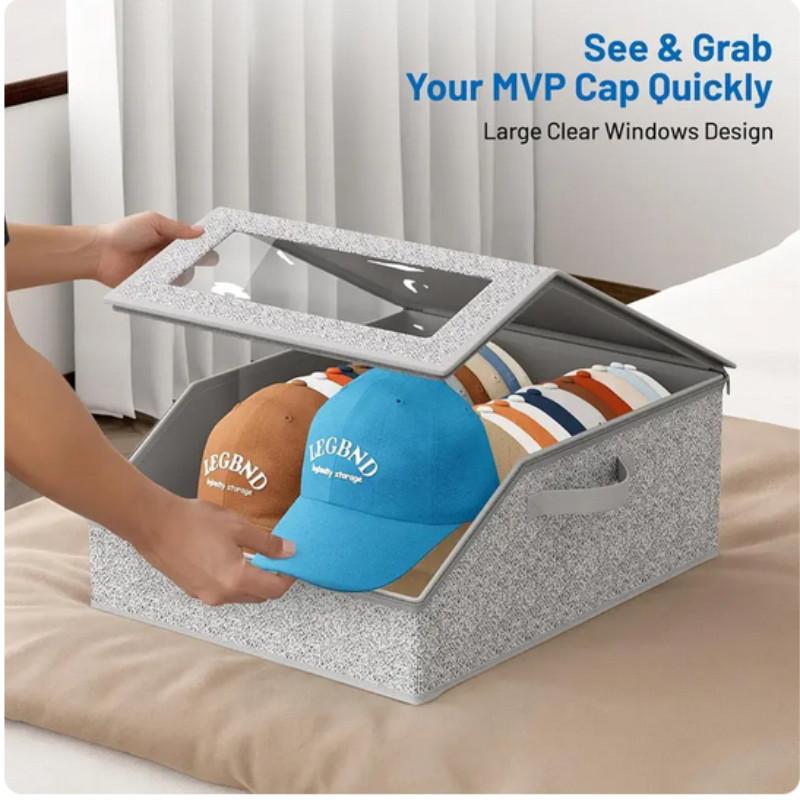 Stackable Baseball Cap Storage Box, Holds Up to 24 Hats, Durable Transparent Hat Rack, Wide Mouth Cardboard Design, Ideal for Closet or Bedroom